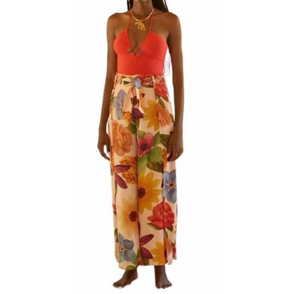 NEW CAROLINA K levi wide leg pants in florals cream